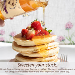 Savannah Bee Company detalle de etiqueta que indica miel Tupelo monofloral