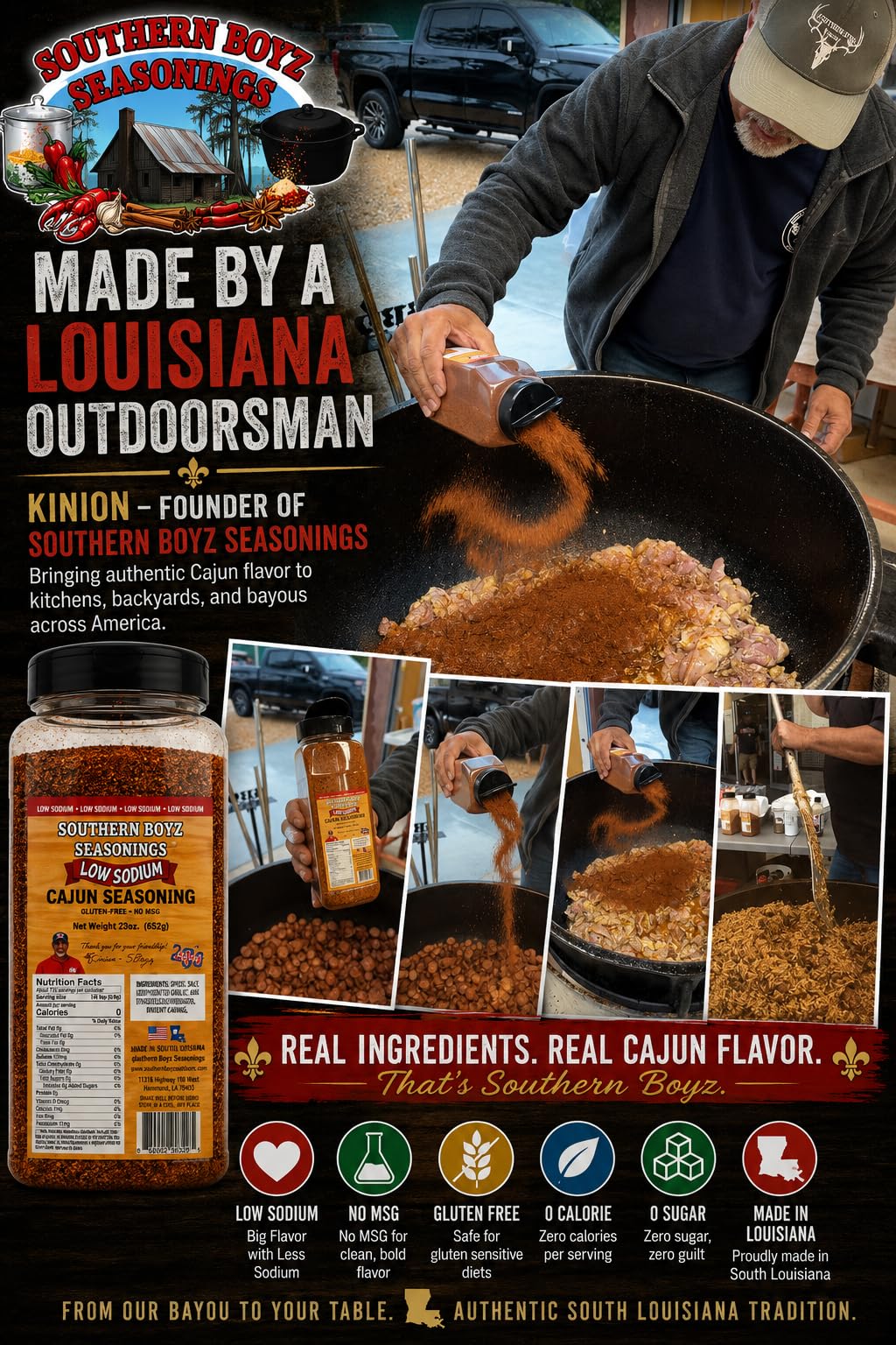 Southern Boyz etiqueta con ingredientes y sello sin gluten visible