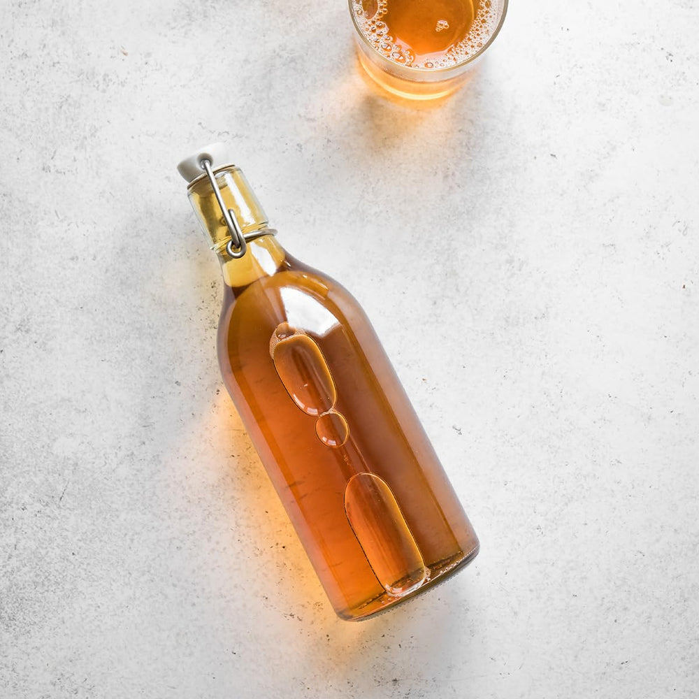 Scoby Kombucha etiqueta orgánica y kosher destacando ingredientes no transgénicos
