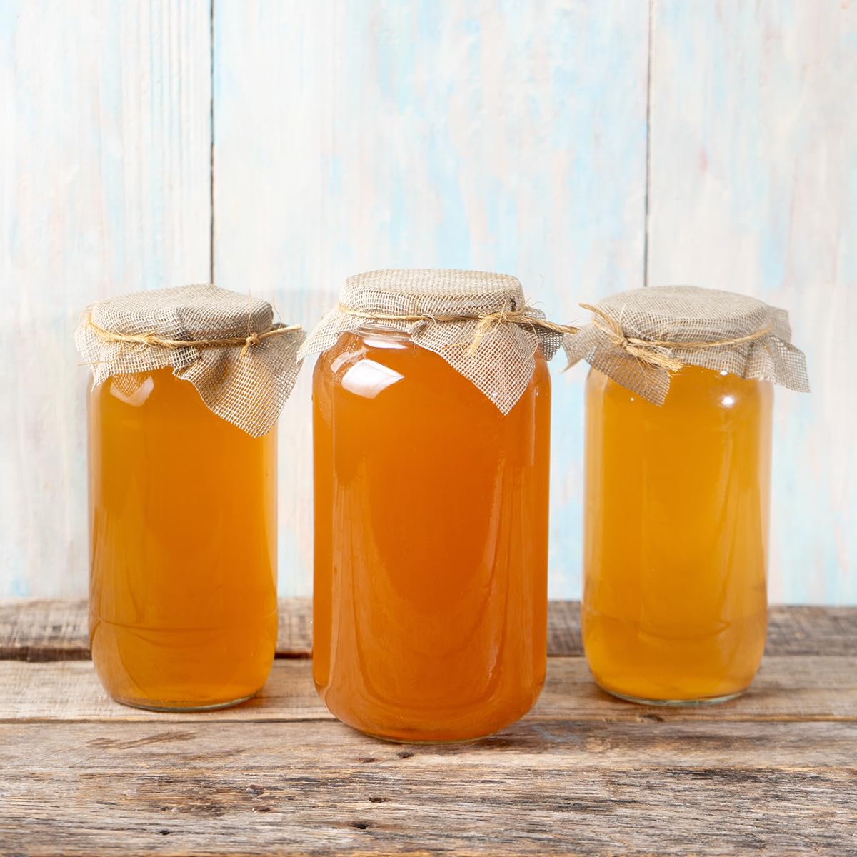 Scoby Kombucha en uso en cocina durante preparación de té azucarado para fermentar