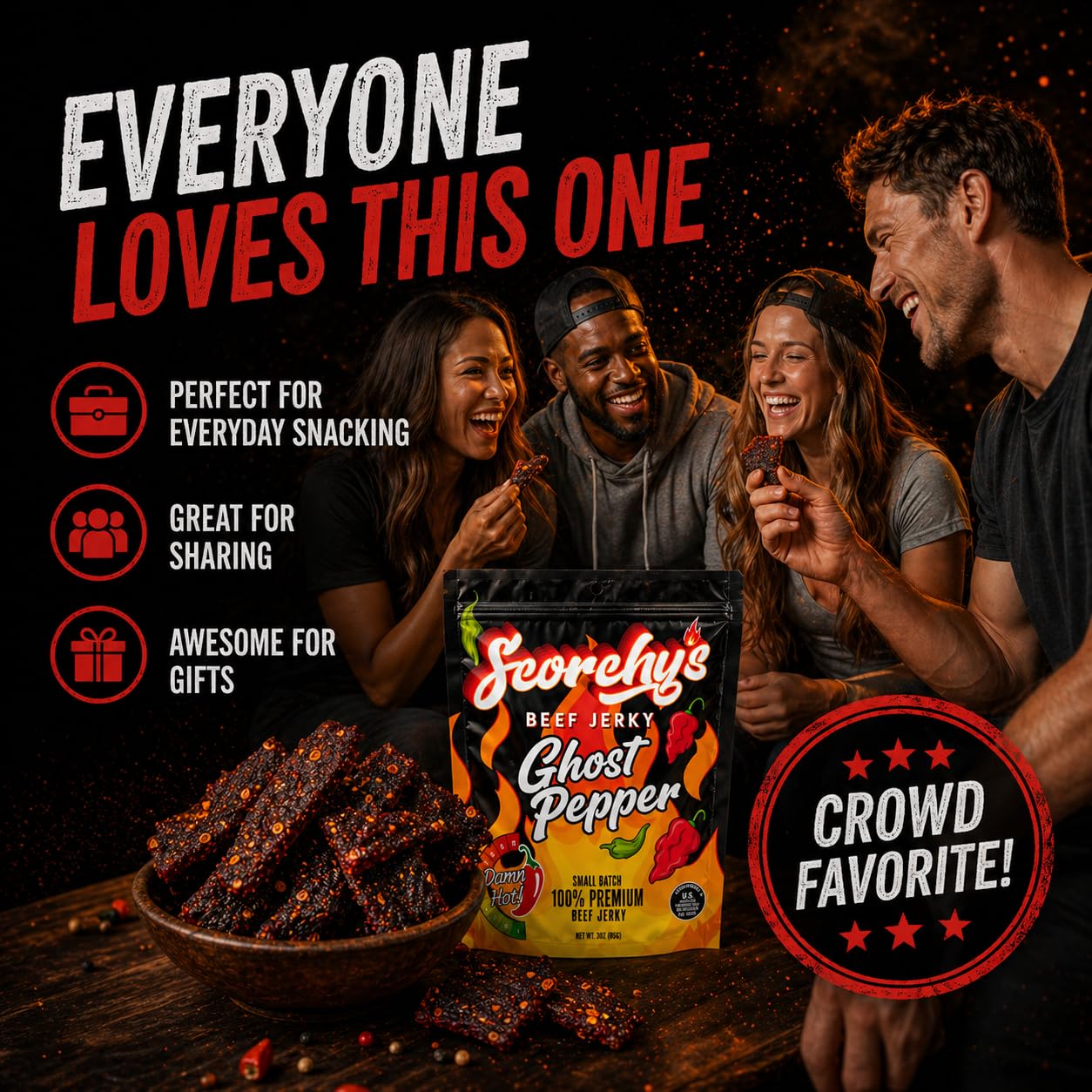 Scorchy's Jerky cierre hermético en bolsa para conservar frescura