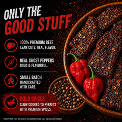 Scorchy's Jerky etiqueta con ingredientes y origen americano claro
