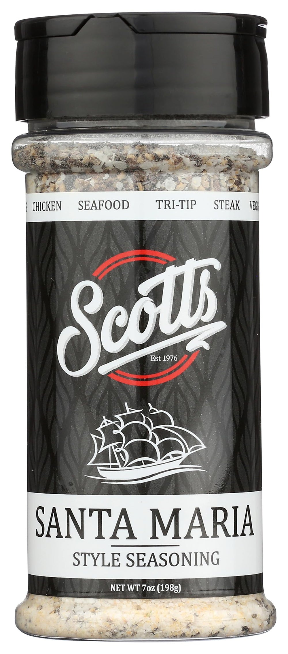 SCOTTS FOOD PRODUCTS frasco frontal 7 oz con etiqueta clara, ideal para parrilla