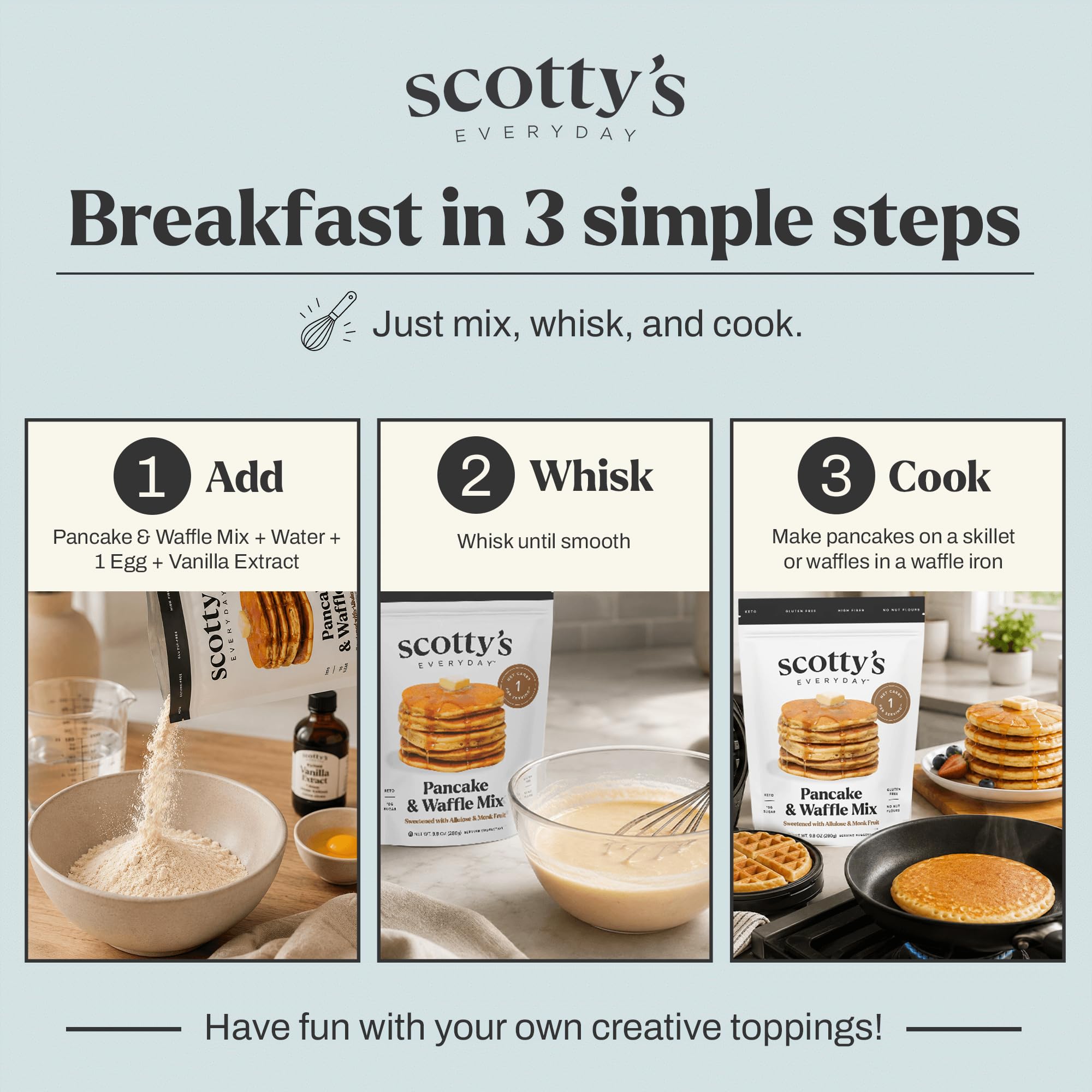 Scotty's Everyday mesa de desayuno familiar mostrando versatilidad y conveniencia