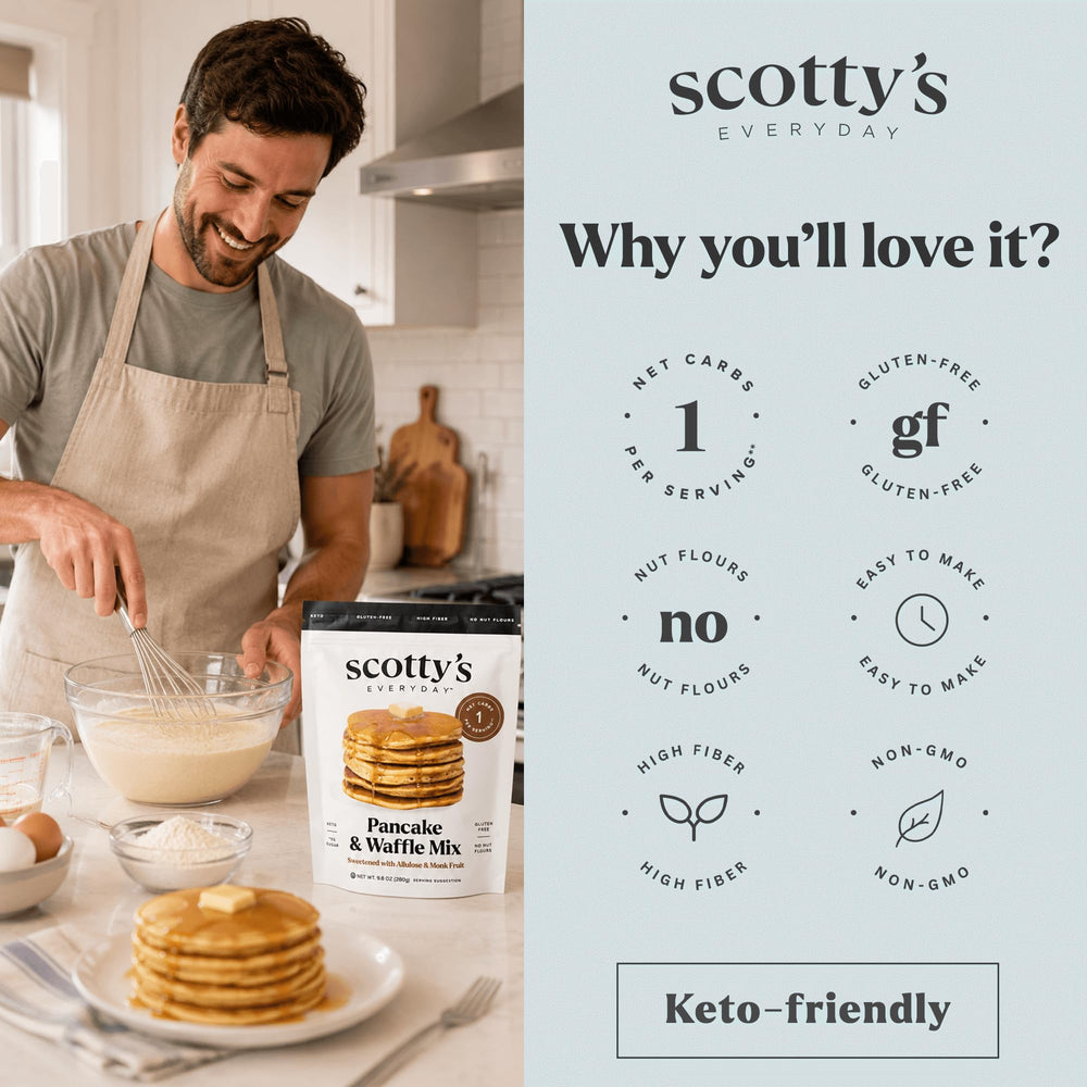 Scotty's Everyday waffle recién hecho en waflera demostrando dorado y esponjosidad