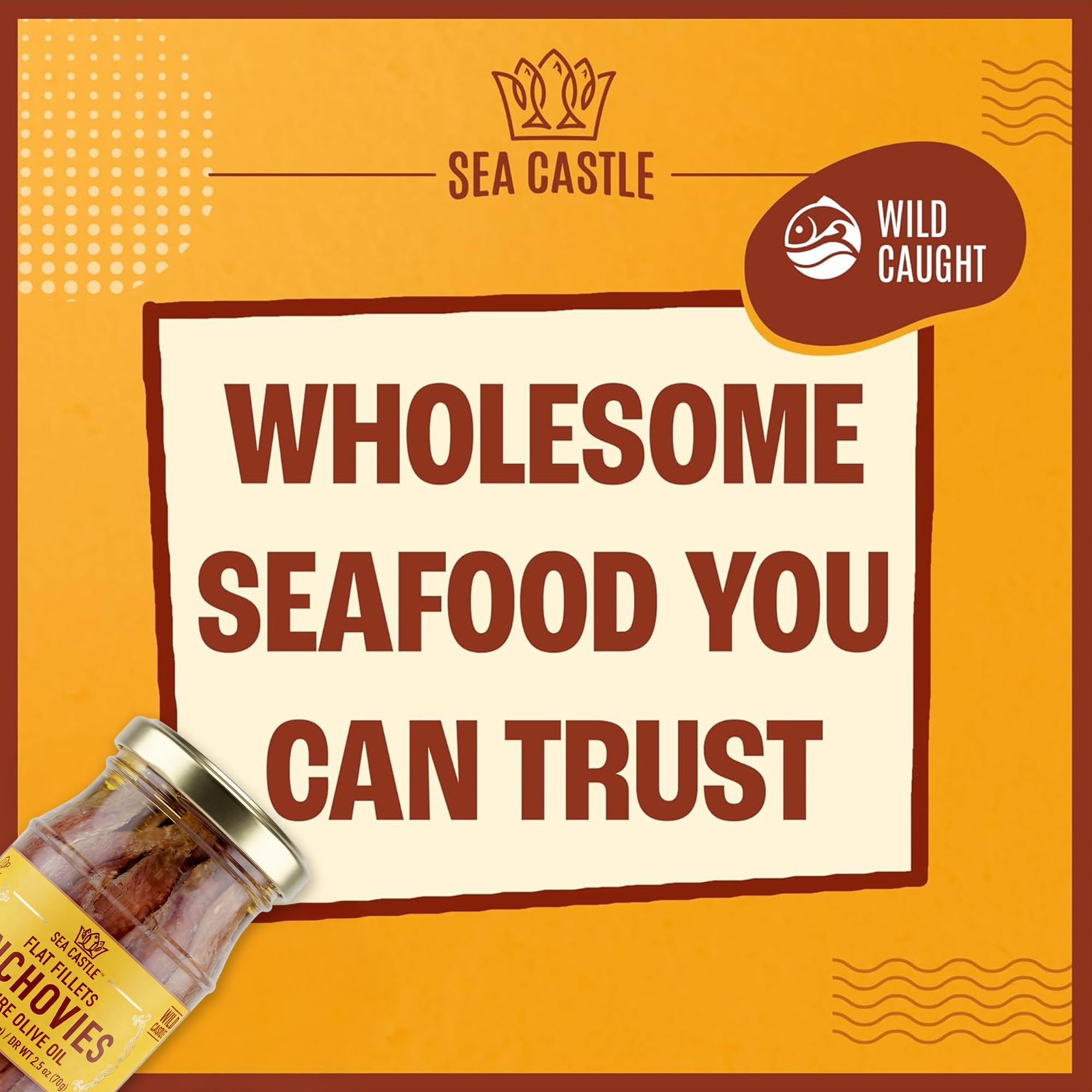 Sea Castle etiqueta destacando Non-GMO y certificación Kosher Parve