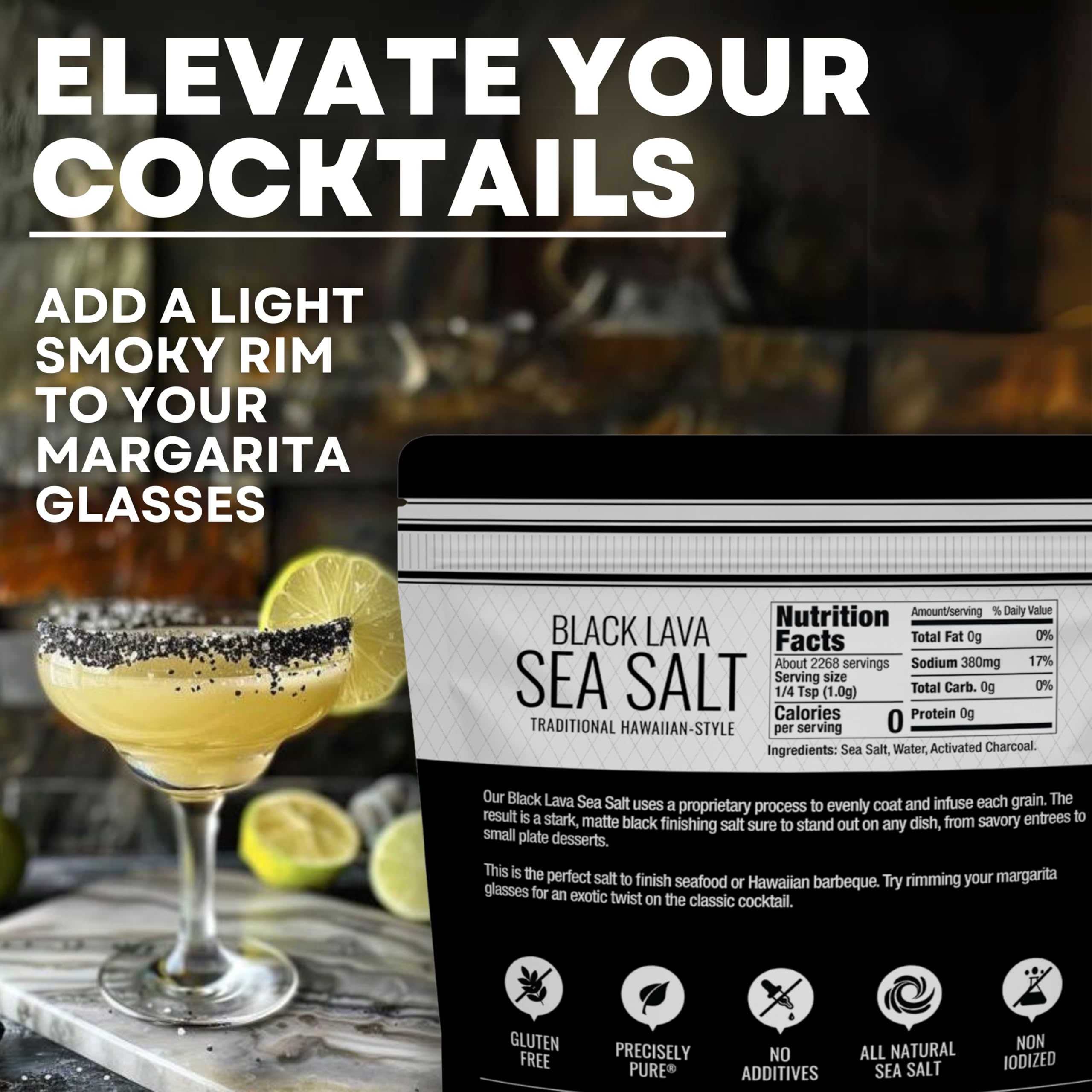 Sea Salt Superstore borde de cóctel con sal negra para presentación