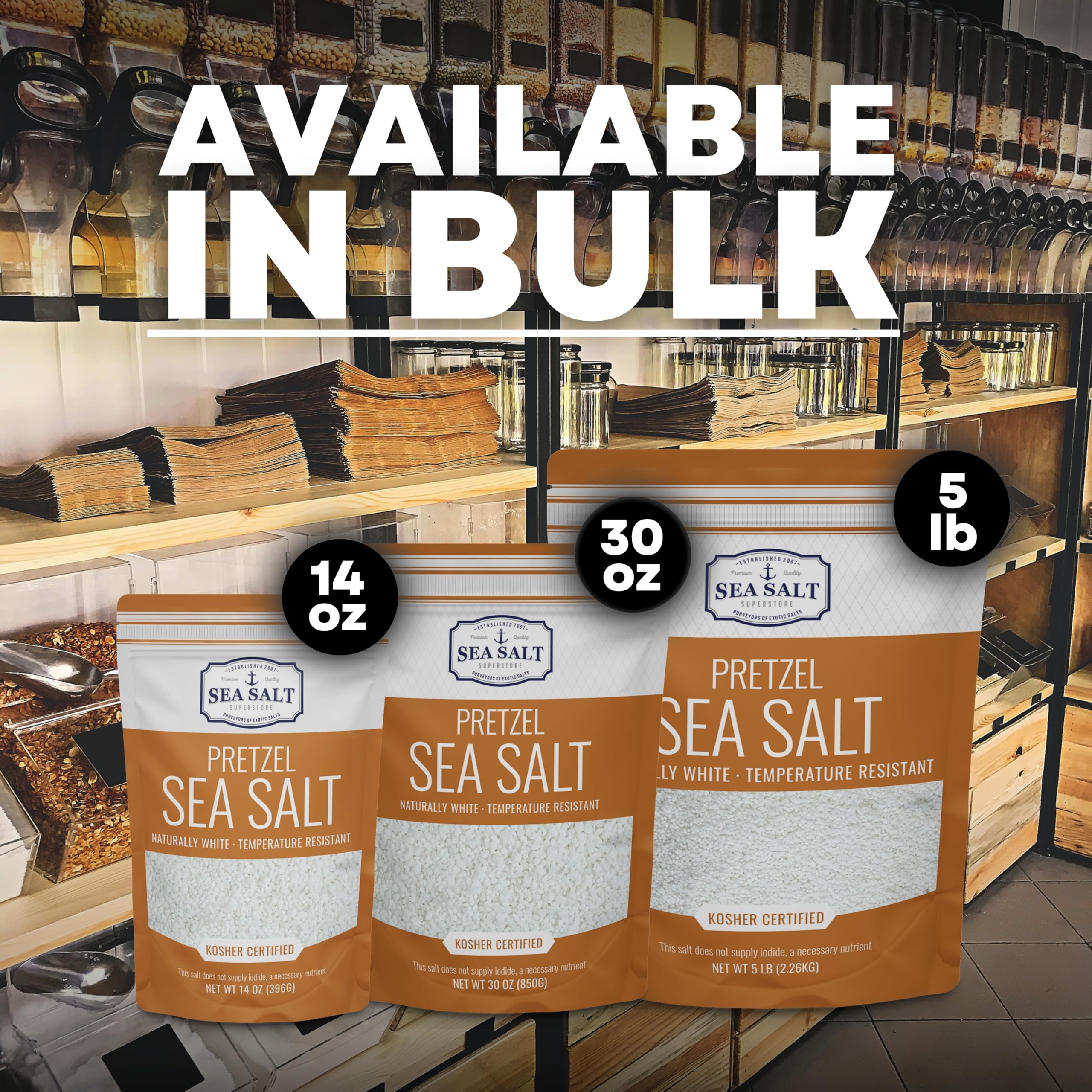 Sea Salt Superstore comparación de tamaño de cristales para efecto crujiente