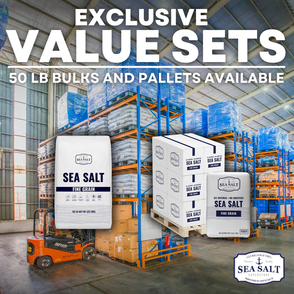 Sea Salt Superstore bolsa 50 lb junto a referencia de tamaño para inventarios