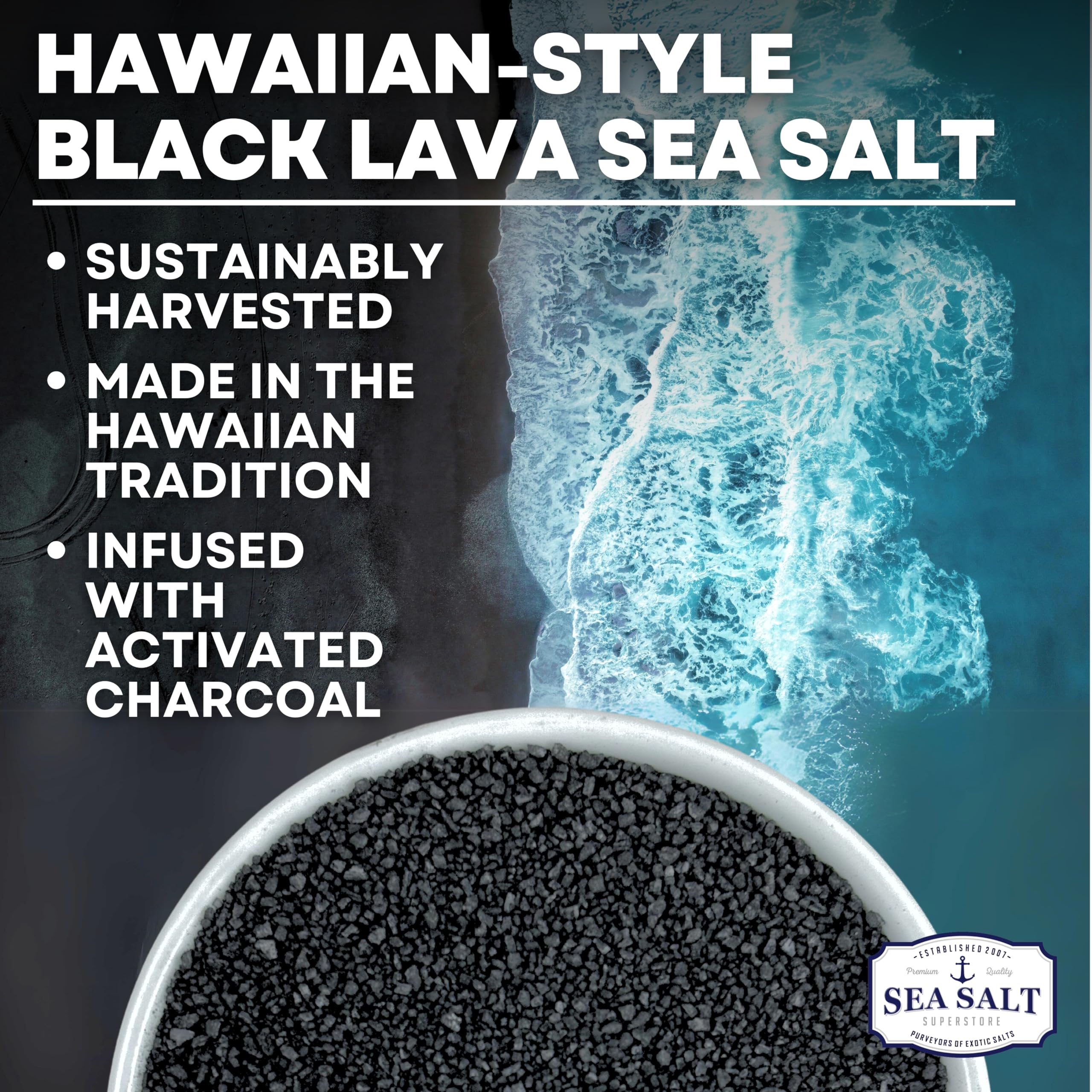 Sea Salt Superstore cristales negros gruesos con textura crujiente
