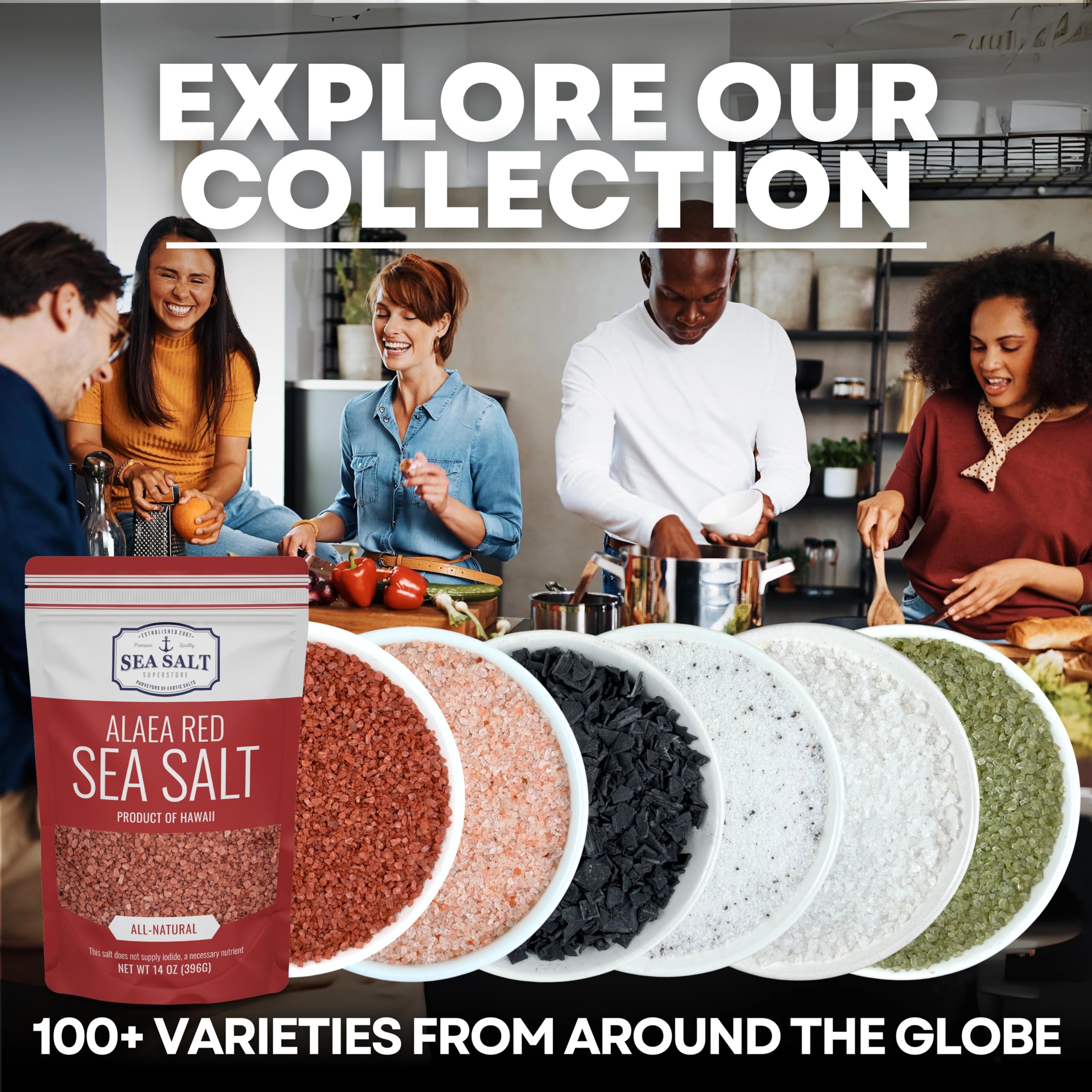 Sea Salt Superstore etiqueta del empaque mostrando origen y pureza