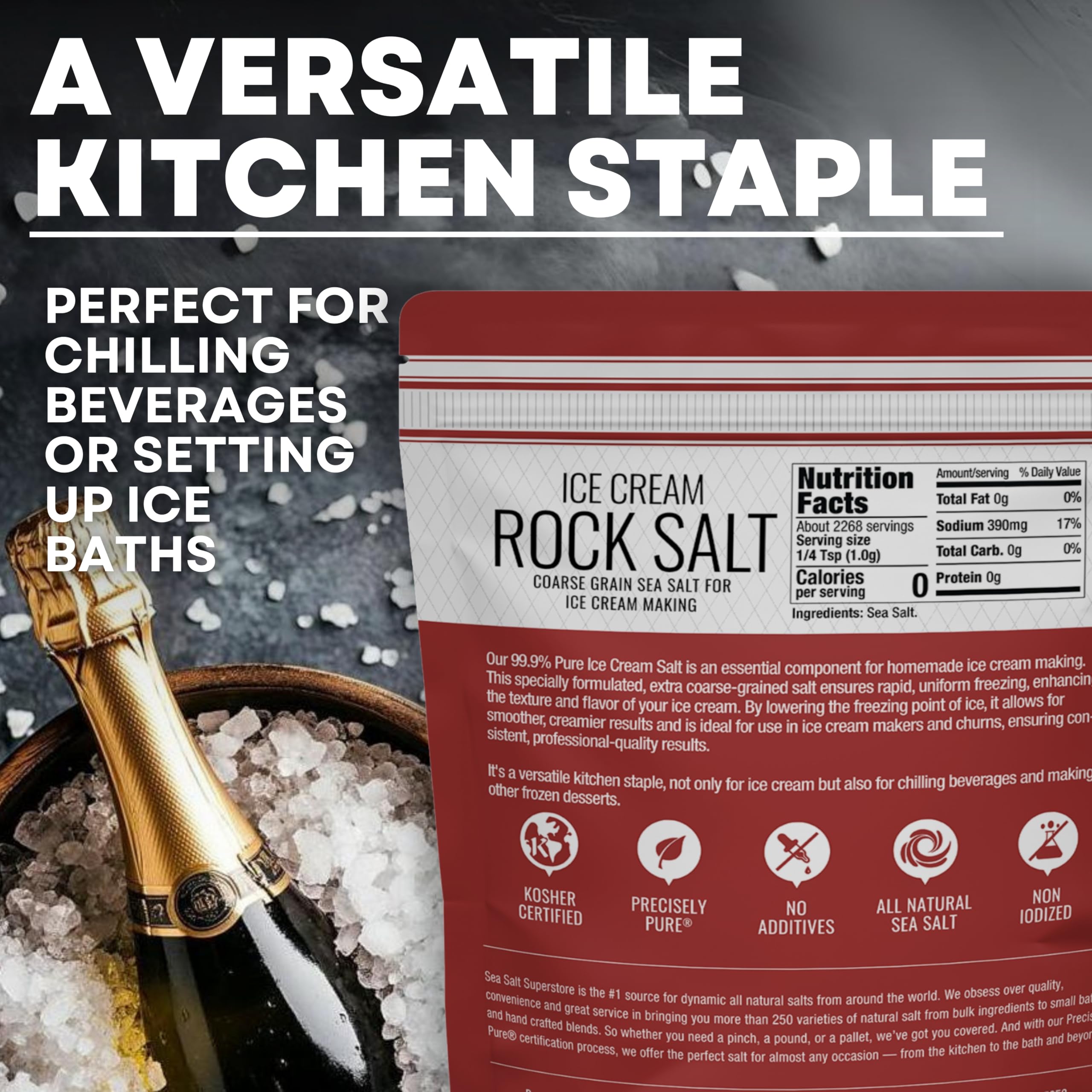 Sea Salt Superstore sal usada en máquina para helados, mejora la textura
