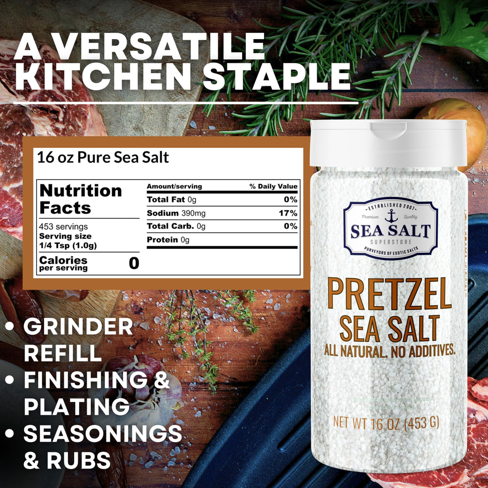 Sea Salt Superstore pretzels recién horneados con sal gruesa crujiente