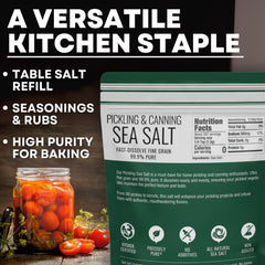 Sea Salt Superstore sal aplicada en frasco de encurtidos caseros