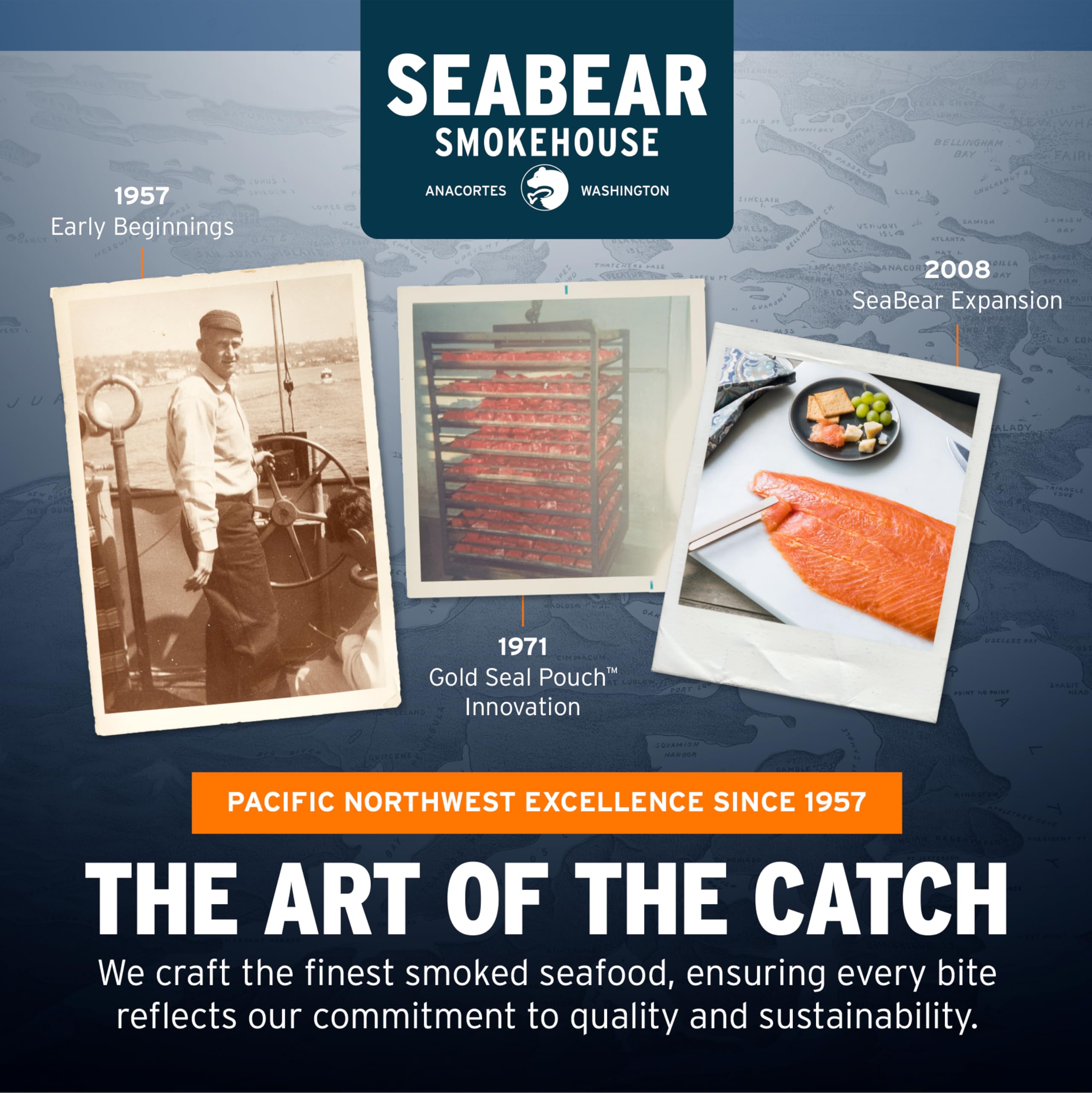 SeaBear jerky en la mano para escala, demuestra tamaño y conveniencia