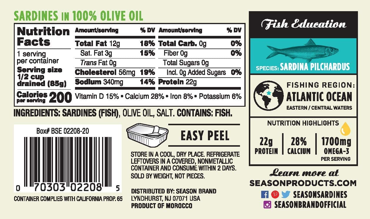 SEASON lata abierta con sardinas en aceite de oliva lista para consumir