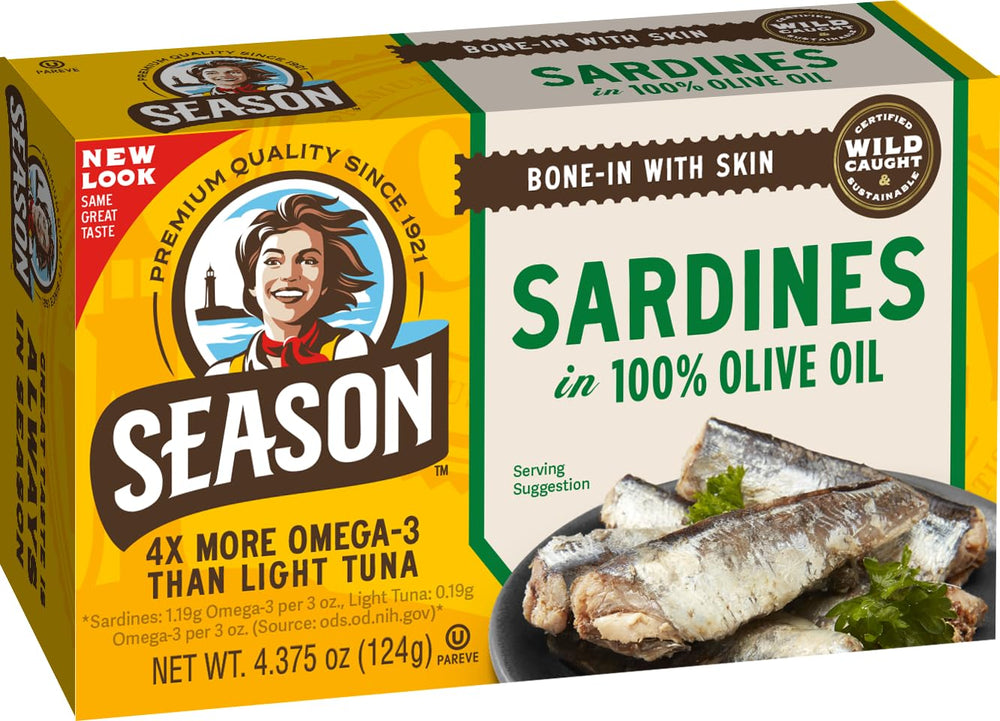 SEASON lata frente mostrando diseño y conveniencia para almacenamiento
