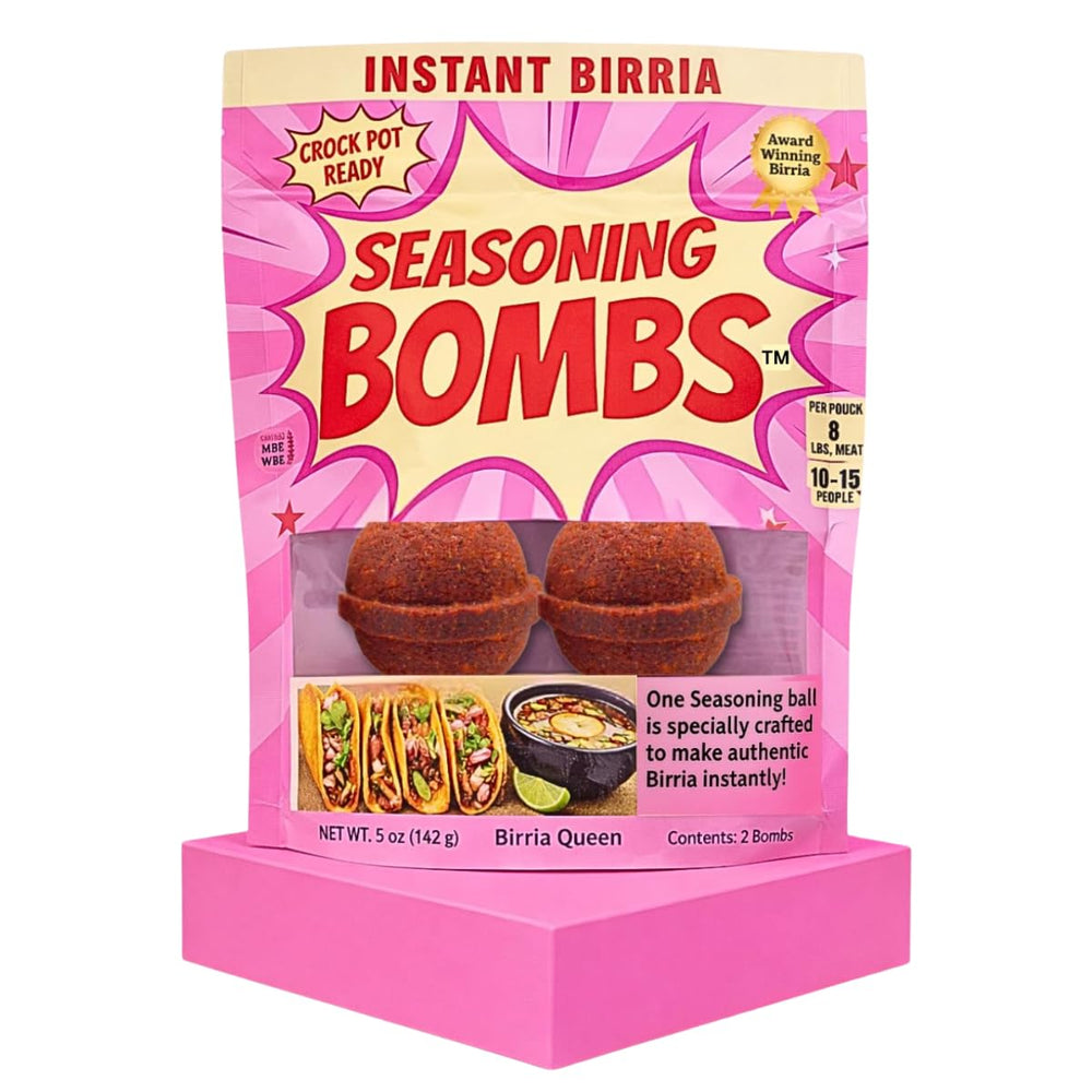 Seasoning Bombs empaque frontal mostrando dos bombas y beneficio de conveniencia