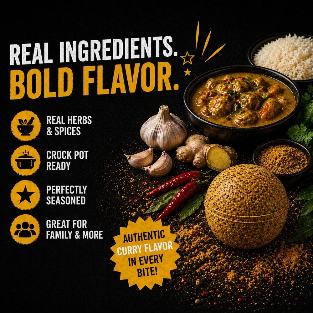 Seasoning Bombs caldo estilo curry servido en tazón, listo para comer