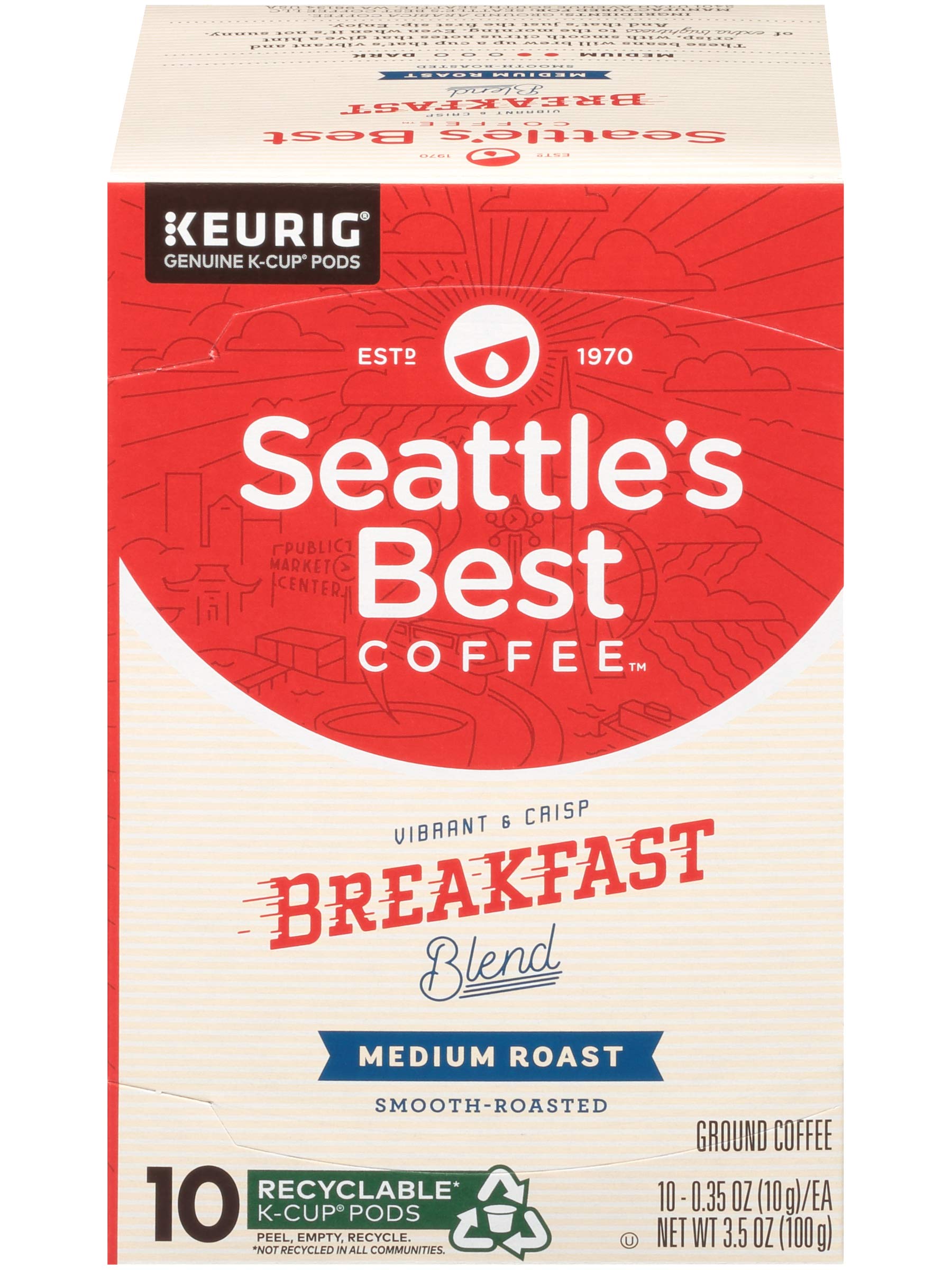 Seattle's Best Coffee cápsula insertada en máquina Keurig, preparación rápida y limpia