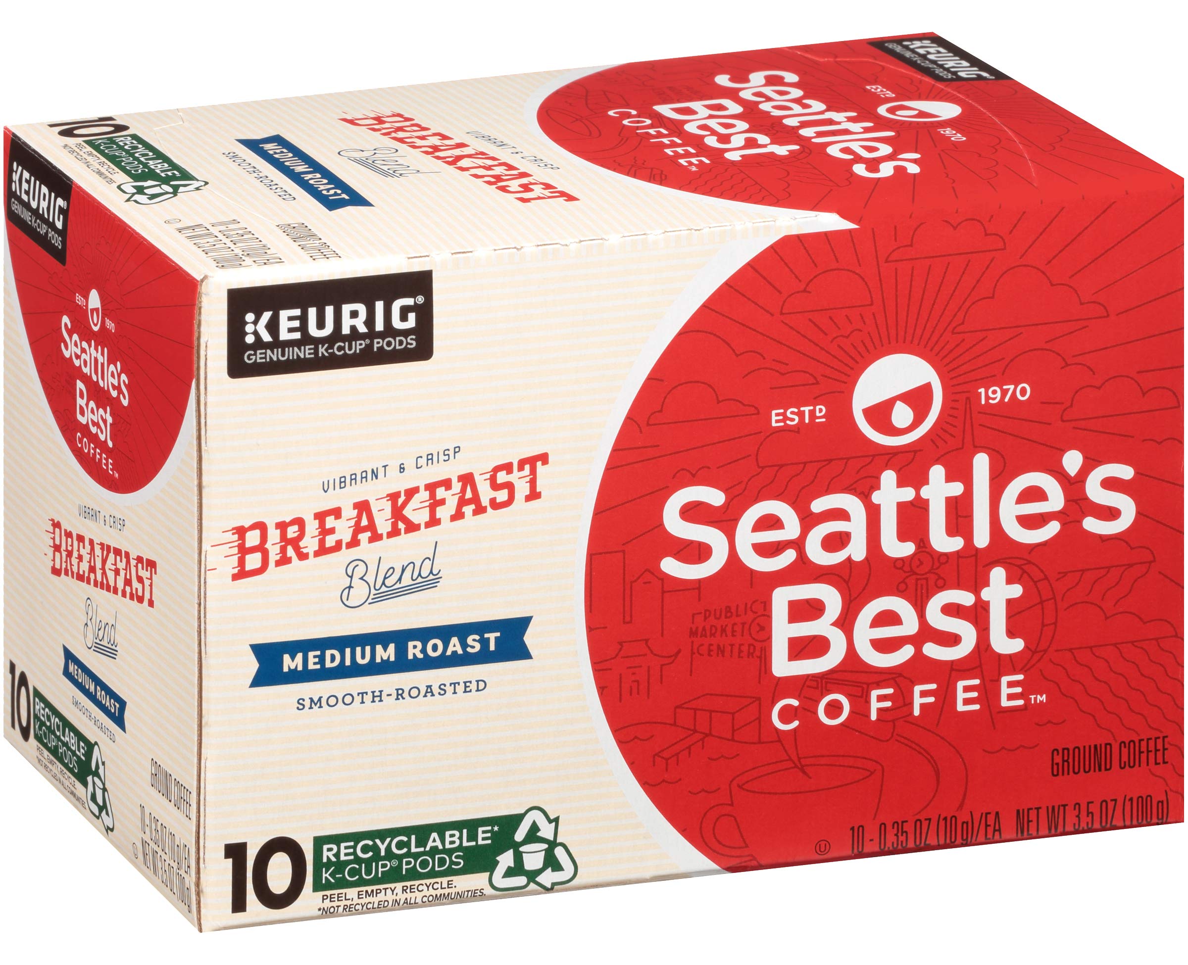 Seattle's Best Coffee cápsula K-Cup primer plano mostrando sellado para frescura