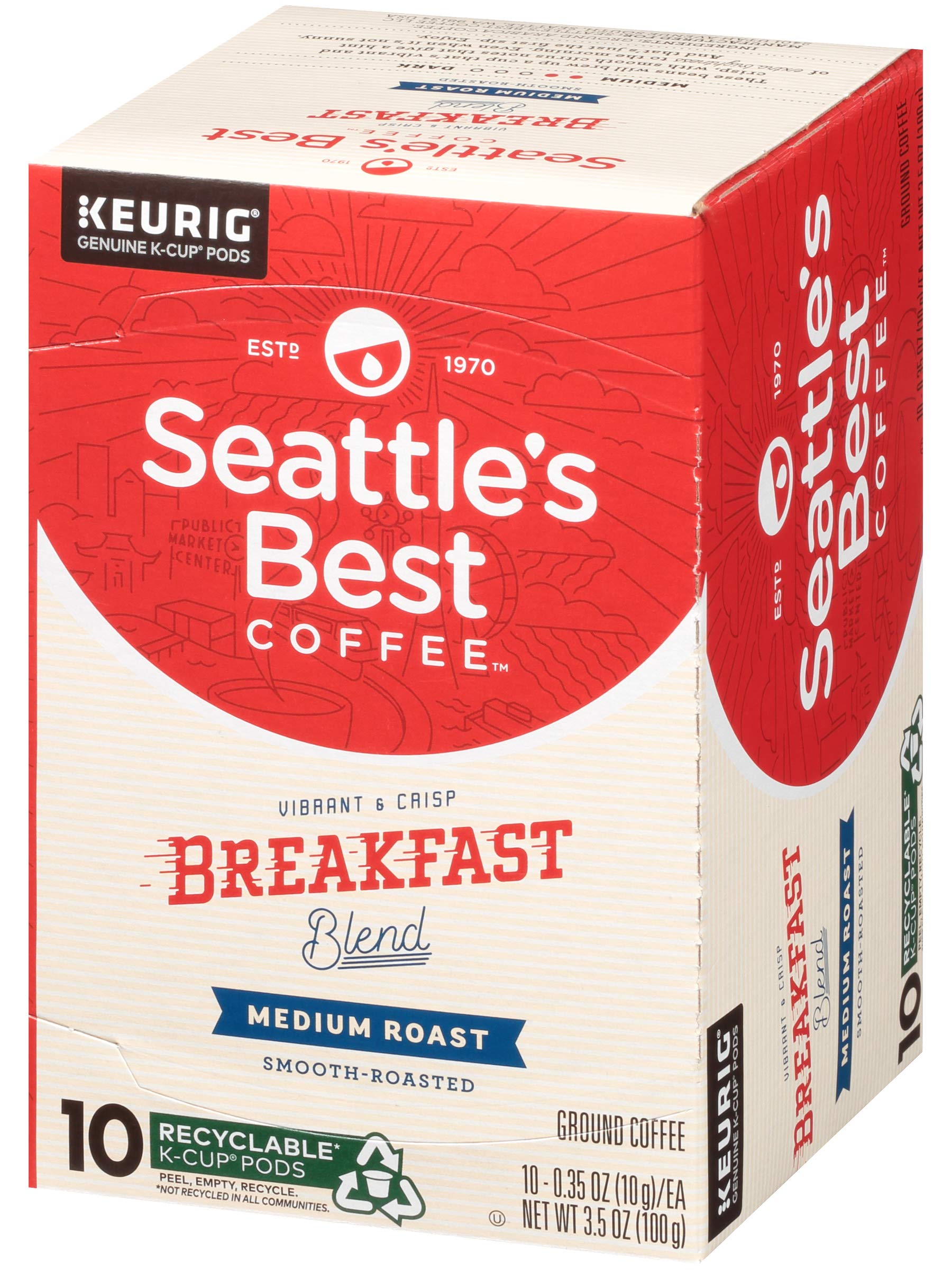 Seattle's Best Coffee etiqueta con información de tueste medio y lote visible