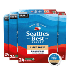 Seattle's Best Coffee caja frontal Lighthouse mostrando 4 cajas y beneficio de conveniencia