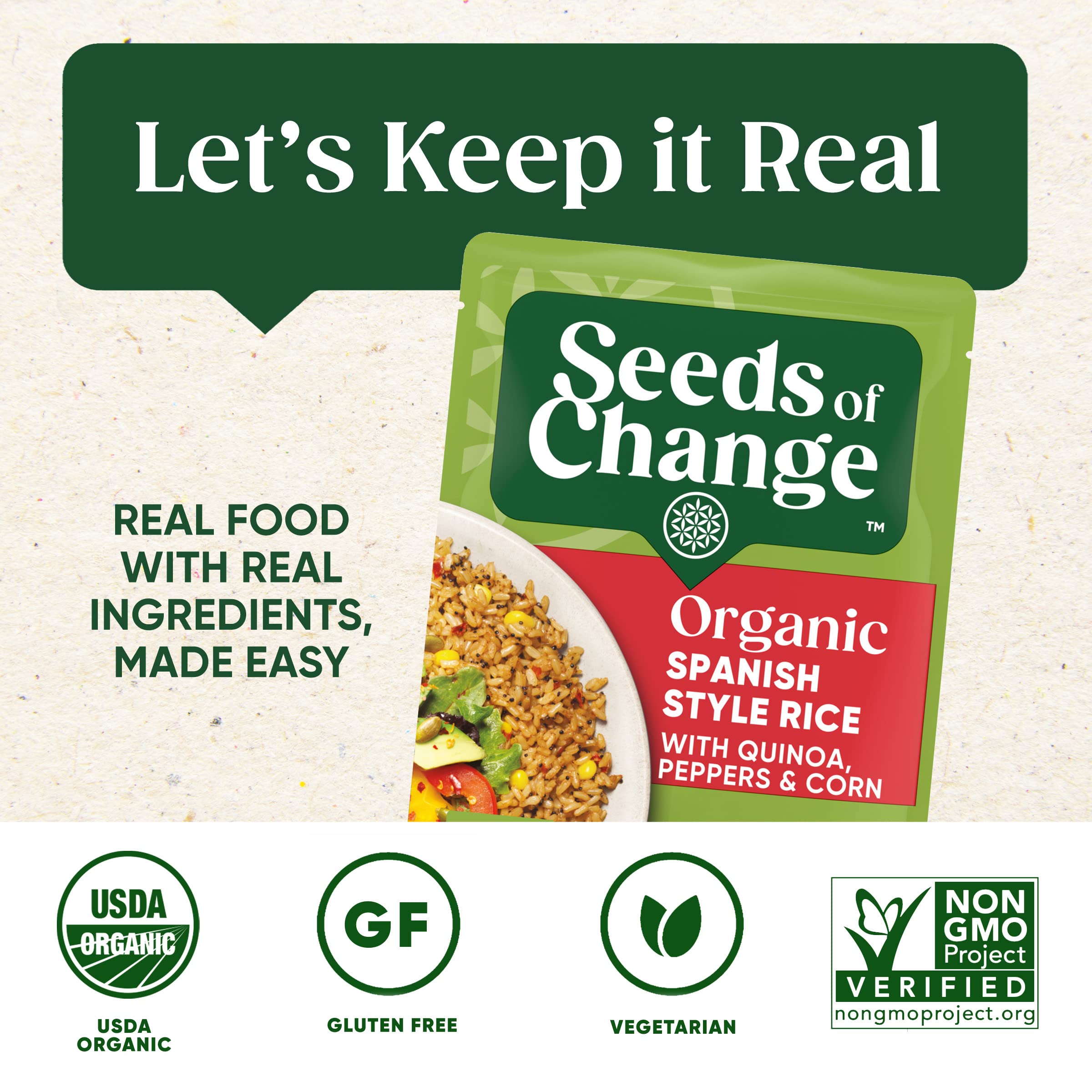 SEEDS OF CHANGE mano sosteniendo porción para comparar tamaño y ración