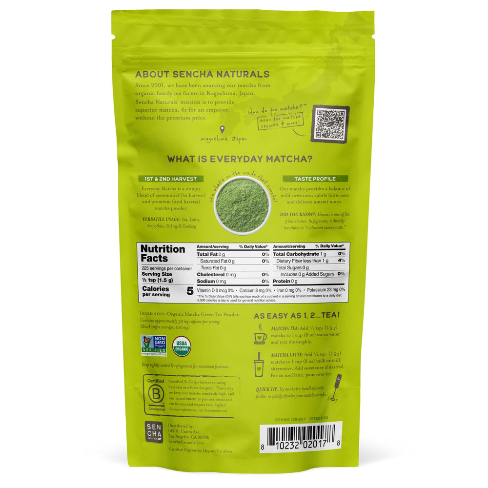 SENCHA NATURALS bolsa junto a regla para comparación de tamaño
