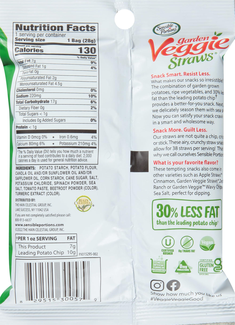 Sensible Portions primer plano de las veggie straws resaltando crujido