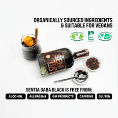 Sentia Gaba Black etiqueta y cierre en detalle resaltando ingredientes y calidad