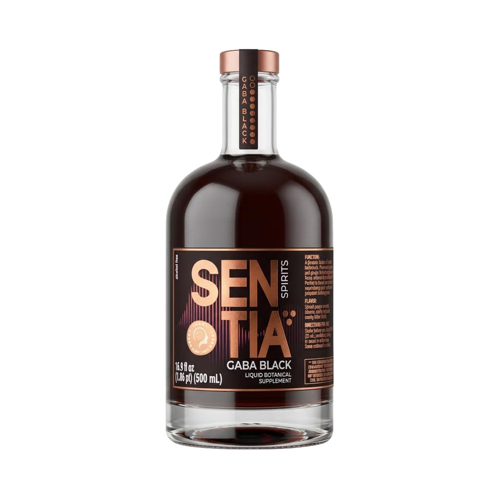 Sentia Gaba Black frente de la botella mostrando diseño y beneficios sociales