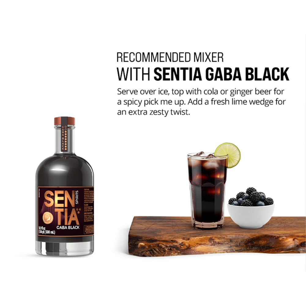 Sentia Gaba Black en vaso con ginger ale mostrando mezcla fácil y sabor