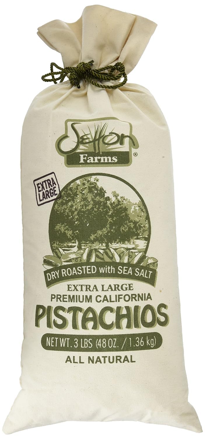Setton Farms bolsa de arpillera frontal mostrando pistachos, práctico para regalar