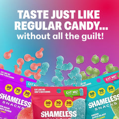 Shameless primer plano de textura ácida y masticable que destaca su intensidad de sabor