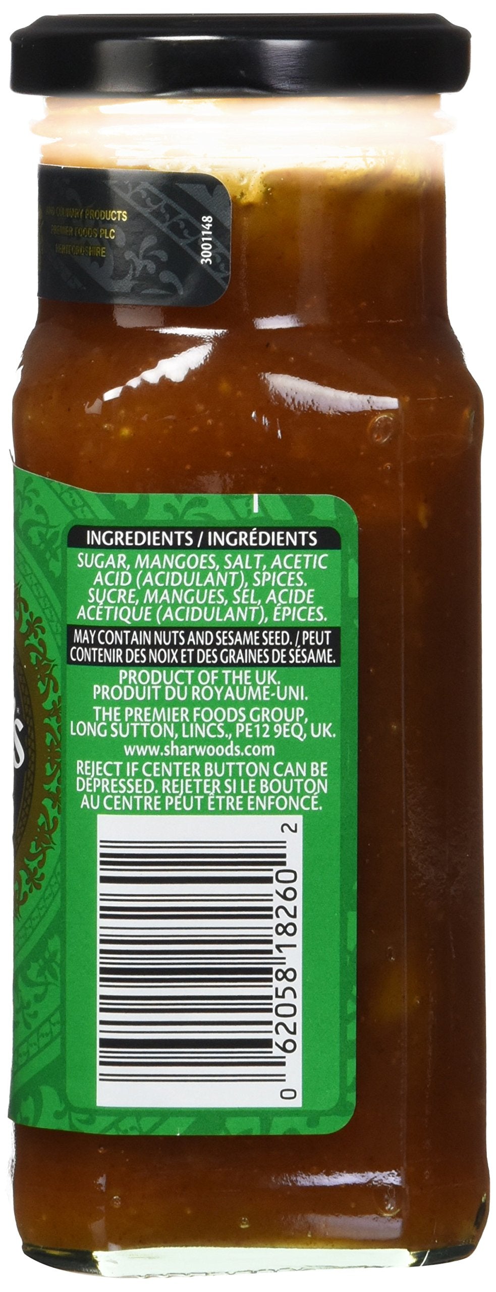 Sharwood's etiqueta y datos nutricionales legibles para información del consumidor