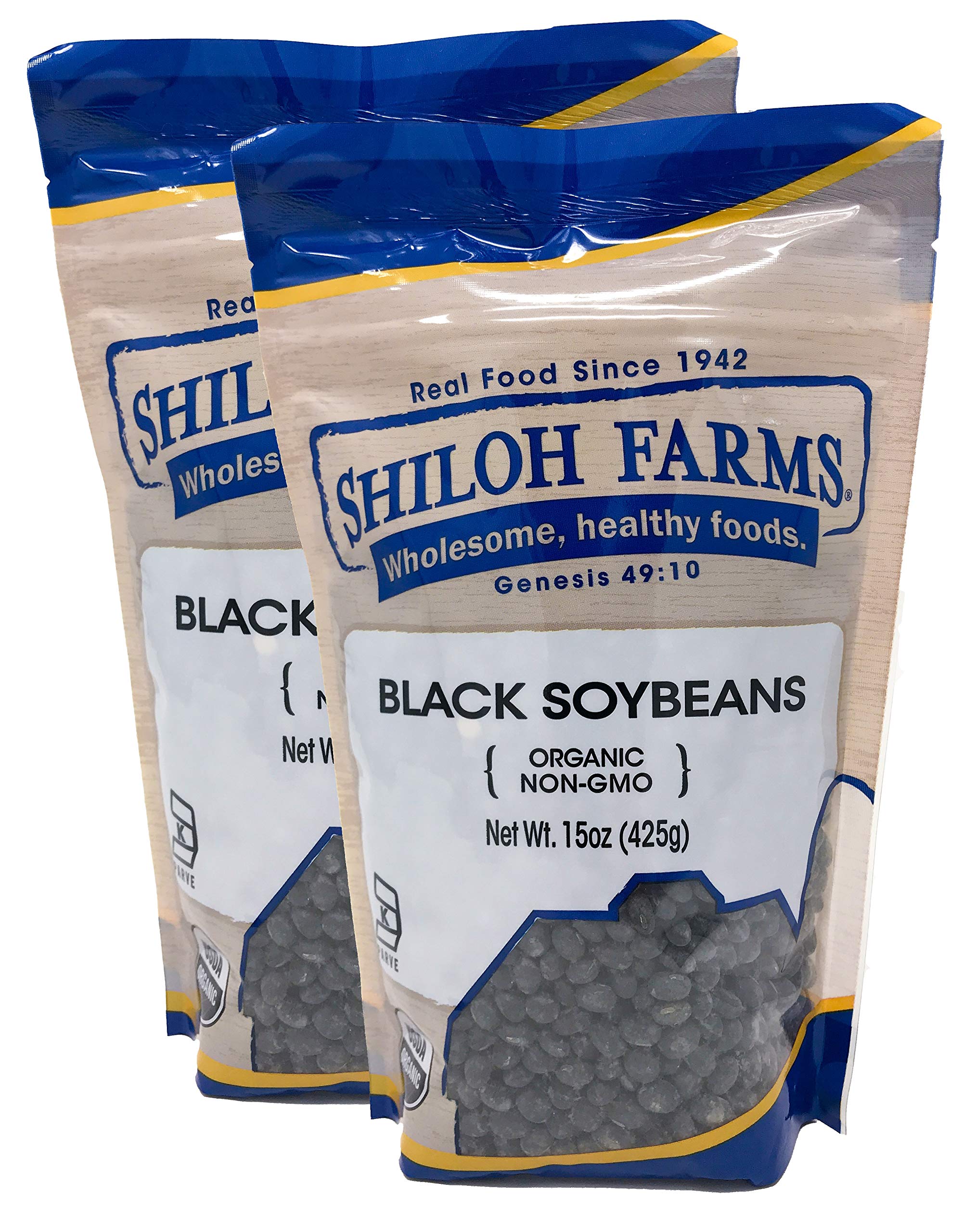 Shiloh Farms paquete frontal de frijoles negro orgánico mostrando etiquetado y beneficio
