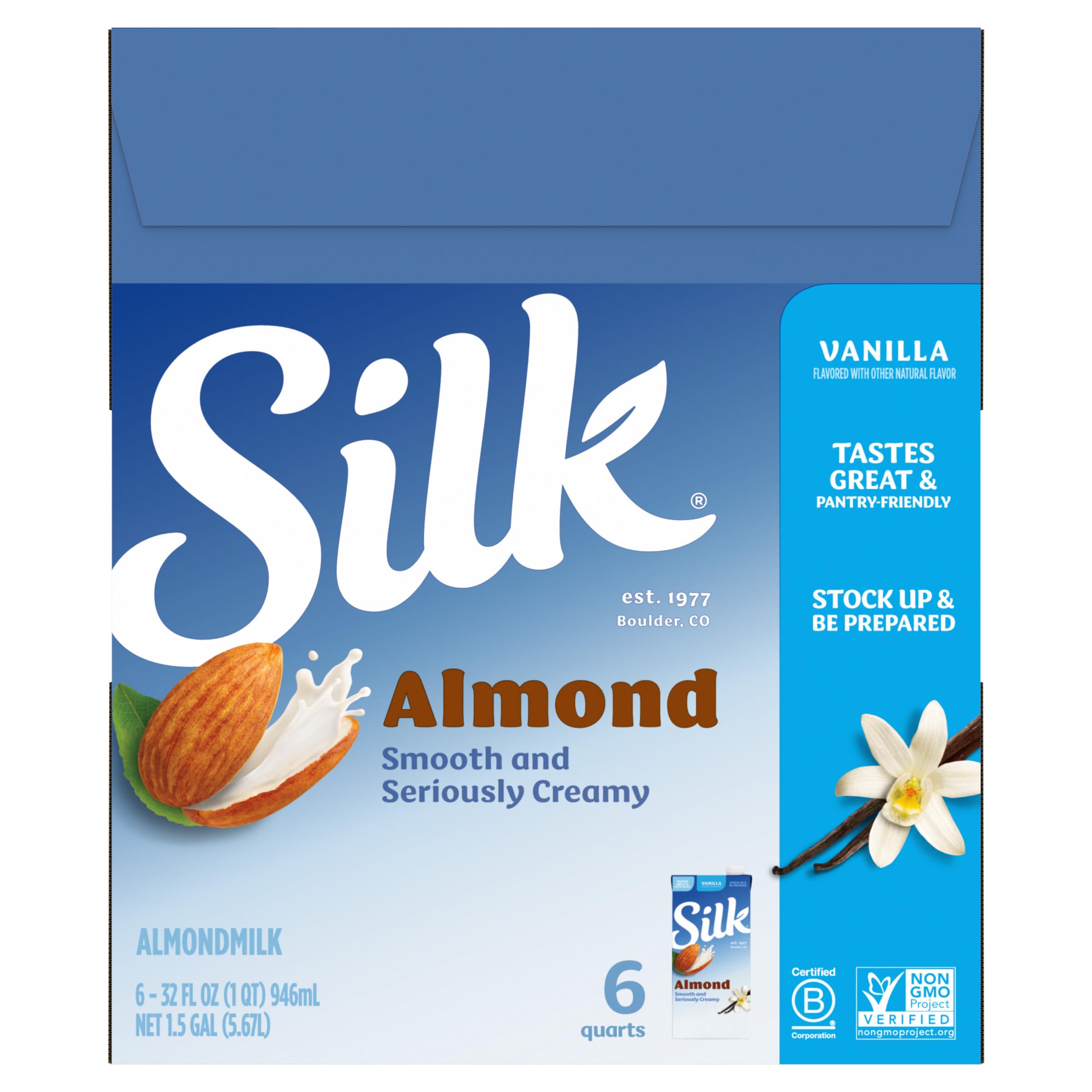 Silk sello Non-GMO Project visible en etiqueta, tranquilidad y calidad verificada