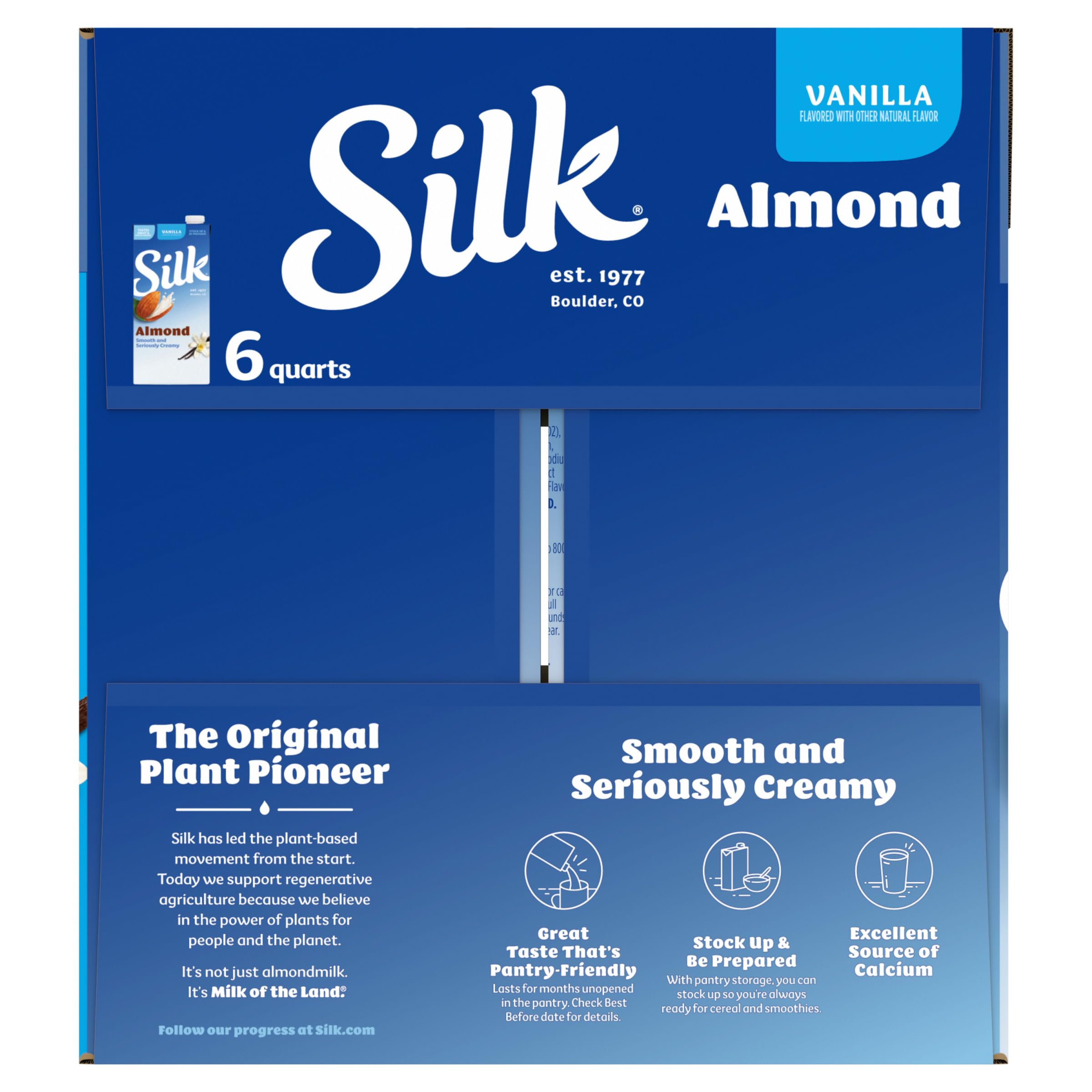 Silk caja en despensa entre alimentos, ideal para reserva sin refrigerar