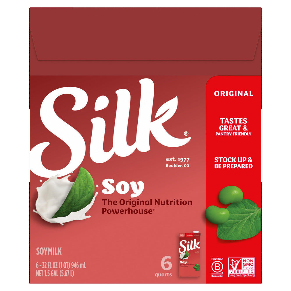 Silk etiqueta con sello Non-GMO Project y certificaciones visibles