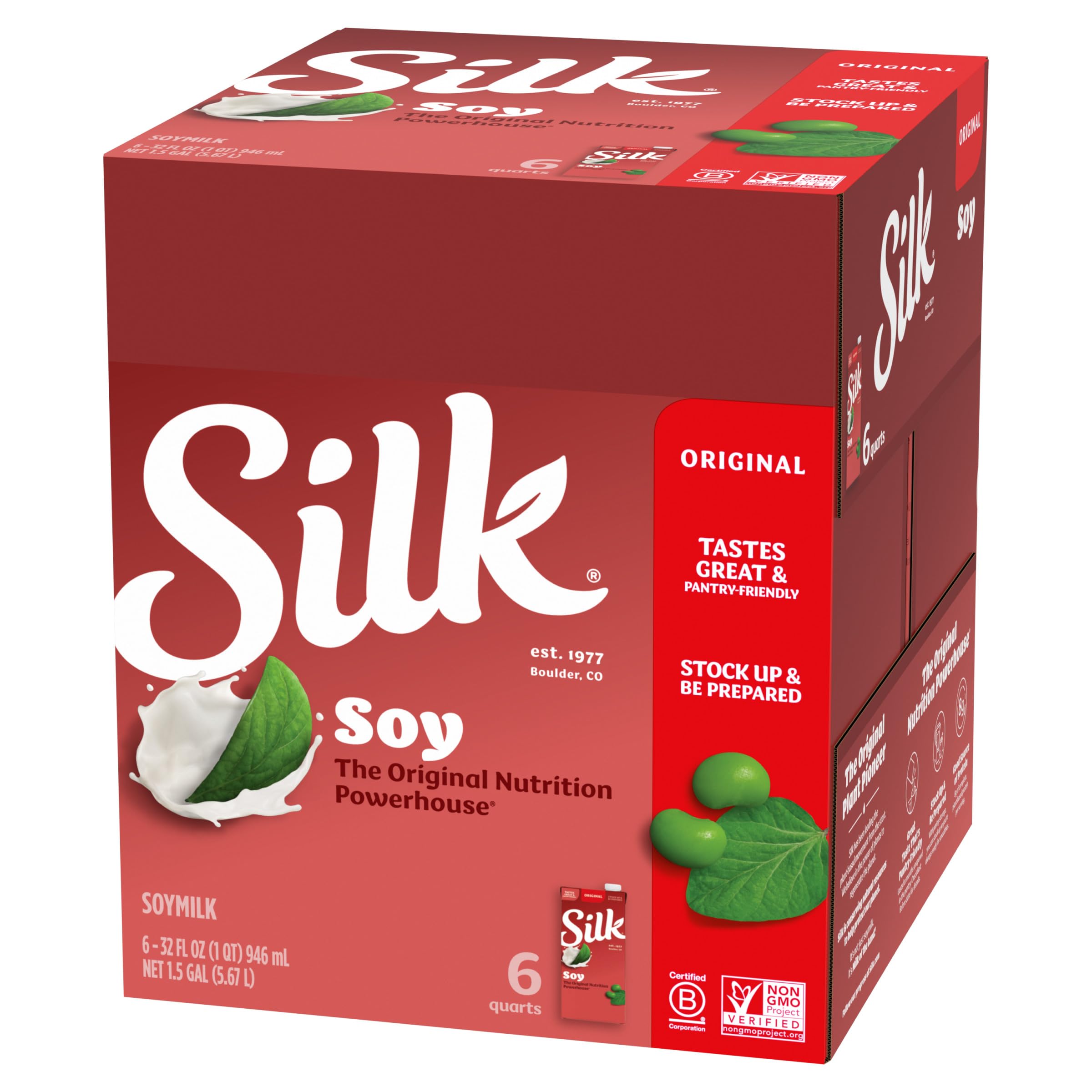 Silk frente del empaque mostrando el cartón práctico y estable