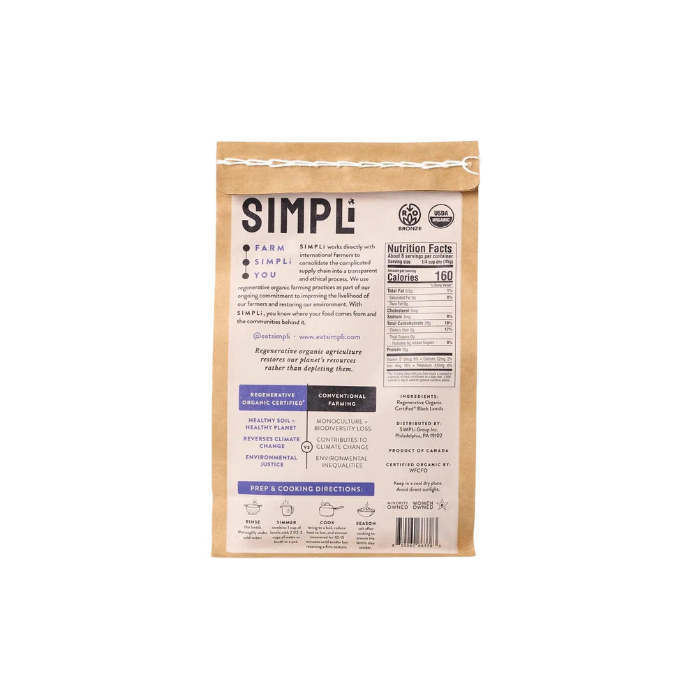 SIMPLi lentejas negras primer plano textura firme, ideal para mantener forma al cocinar