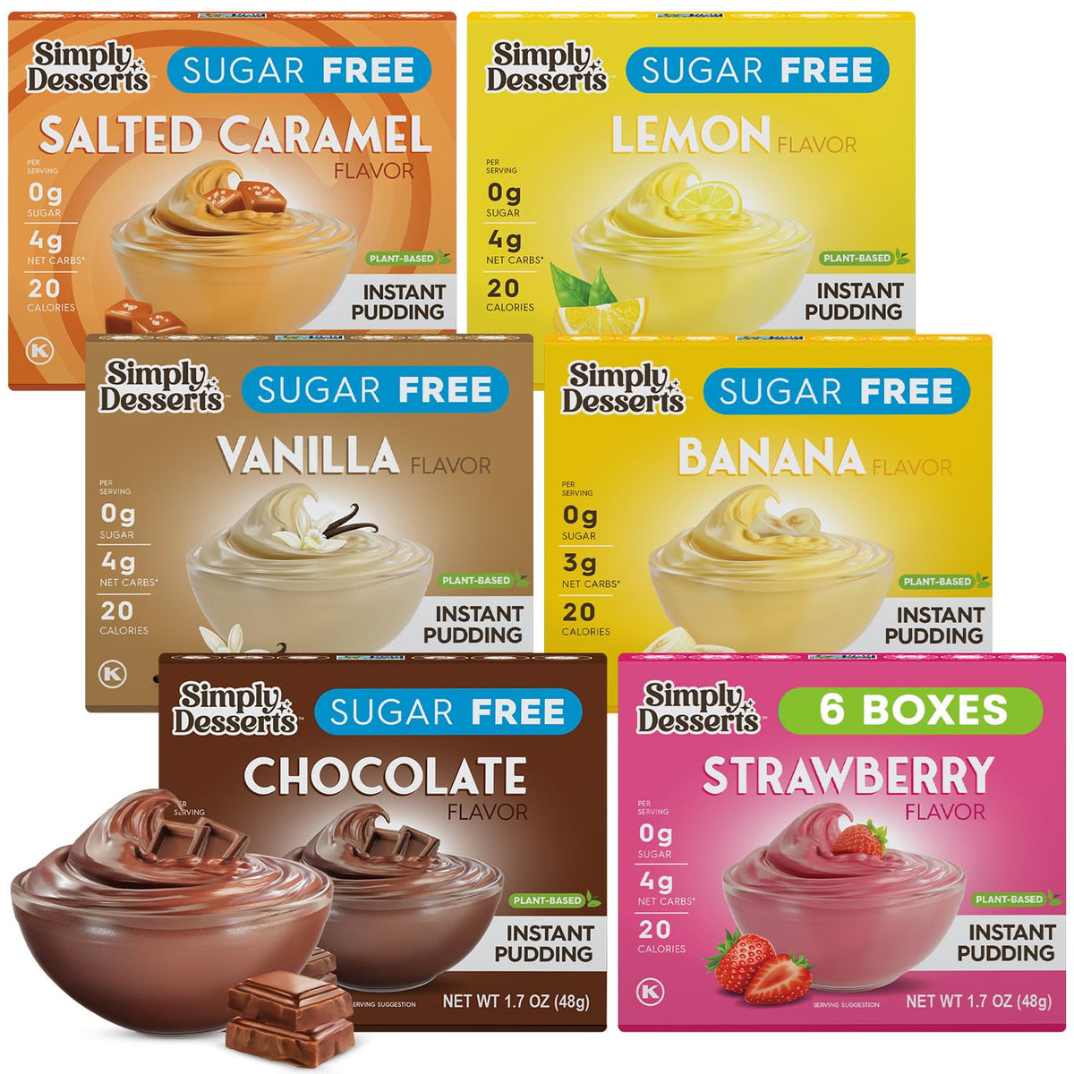 Simply Delish empaque frontal seis sabores muestra variedad y conveniencia