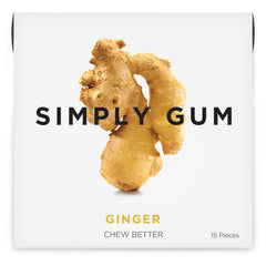 SIMPLY Gum envase frontal mostrando diseño y 90 piezas, alternativa natural