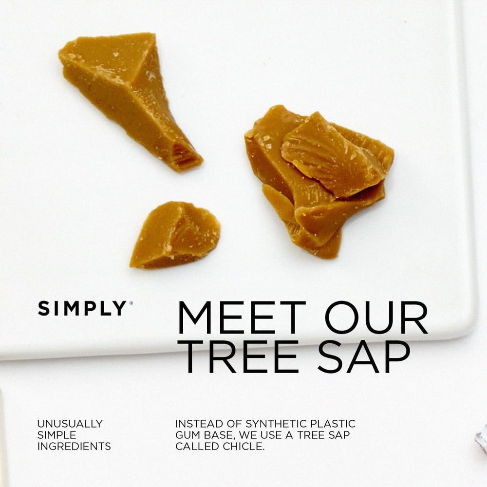 SIMPLY Gum etiqueta de ingredientes clara y sin aditivos sintéticos