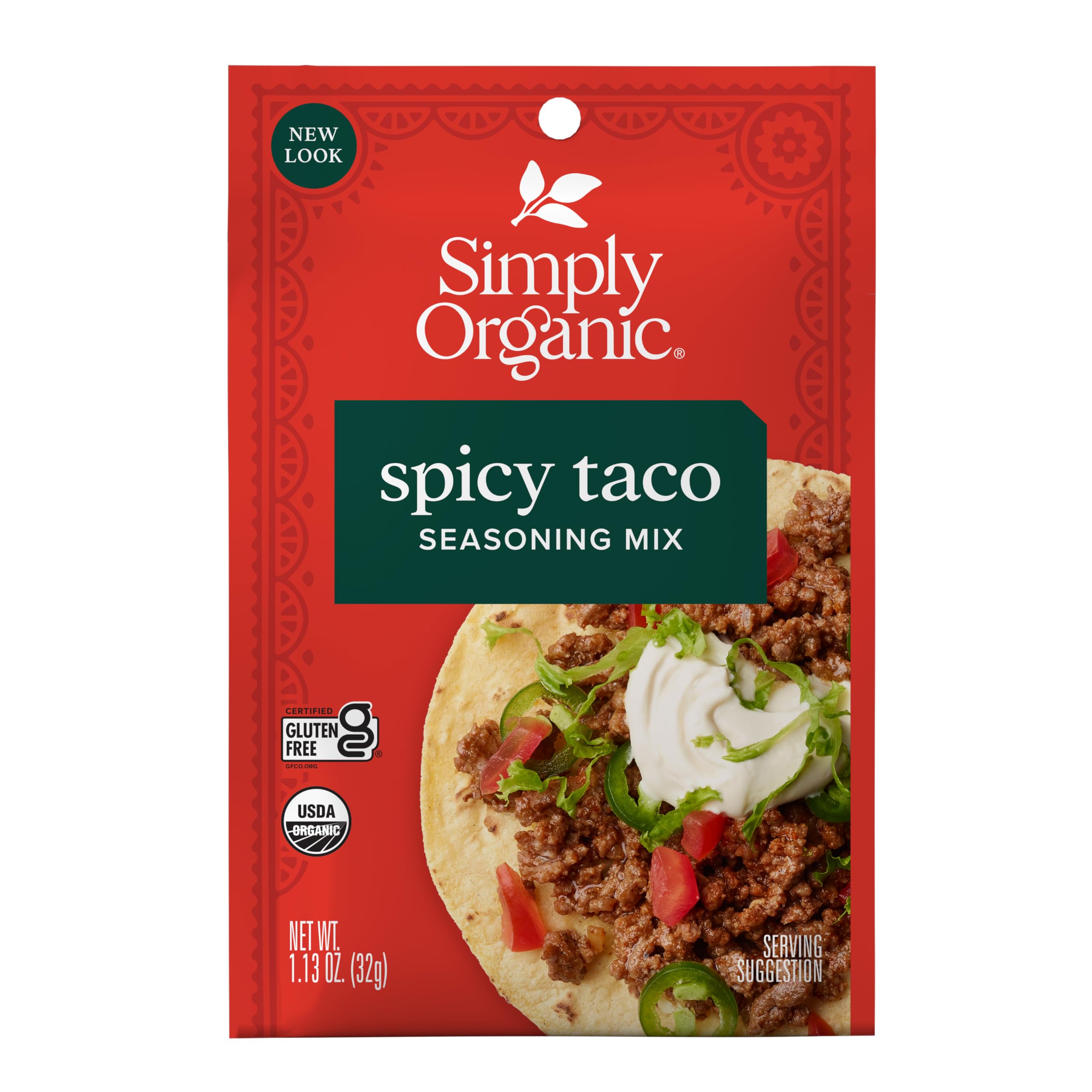 Simply Organic paquete frontal mostrando la mezcla picante y beneficios orgánicos