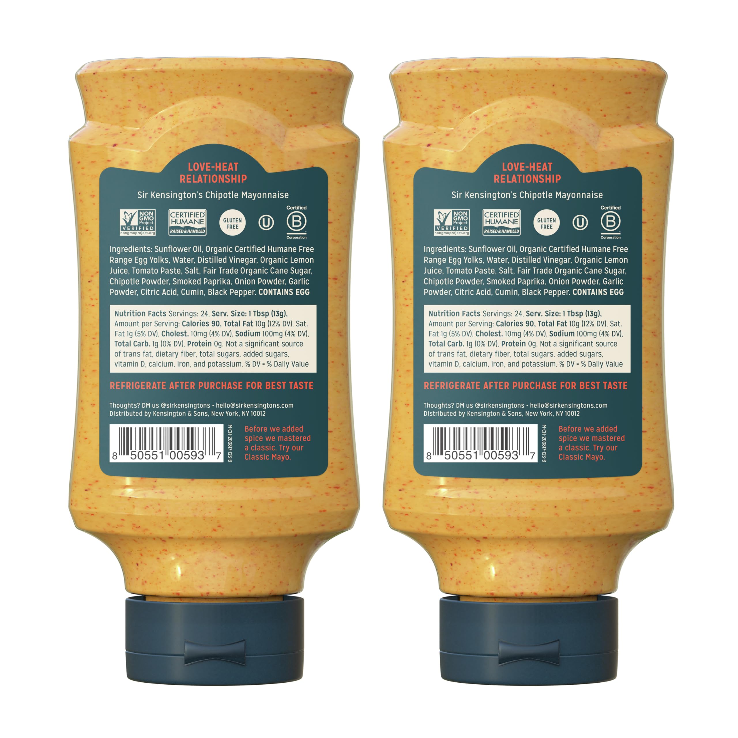 Sir Kensington's ingredientes principales chipotle y pimentón visibles