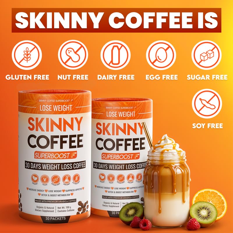 Skinny Coffee SuperBoost etiqueta con certificación NSF, garantía de calidad segura
