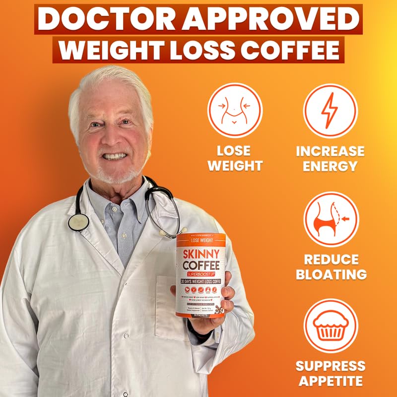Skinny Coffee SuperBoost polvo textura fina, indicador de mezcla rápida y sabor suave