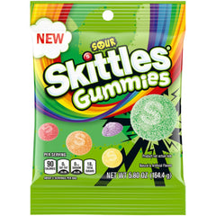 SKITTLES pack frontal mostrando las 12 bolsitas, variedad práctica
